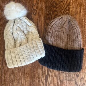 H&M Knit Beanie Set - Cream and Brown